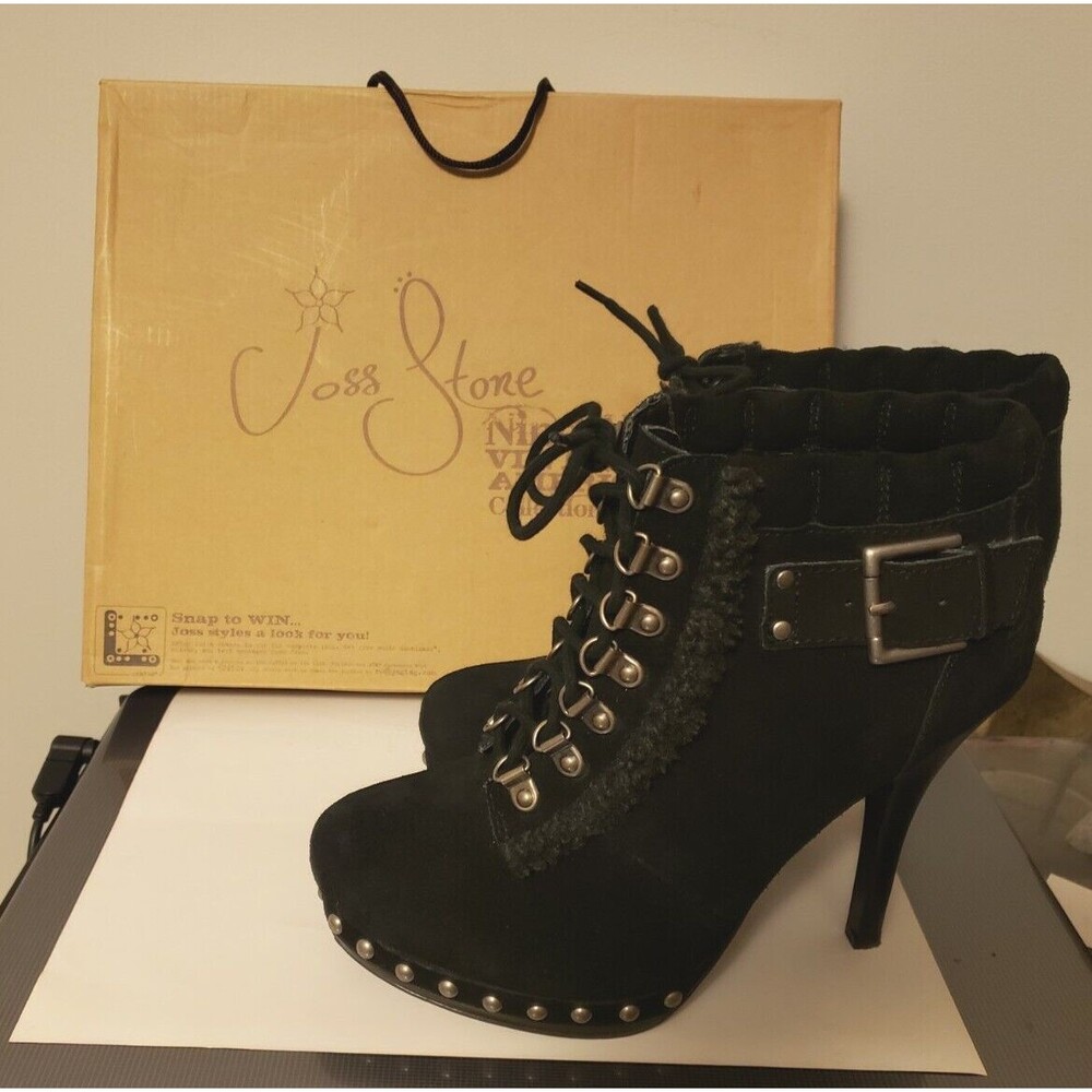 $169 Nine West Vintage America OSOJOSS Black Suede Ankle Boots 9.5 studs western